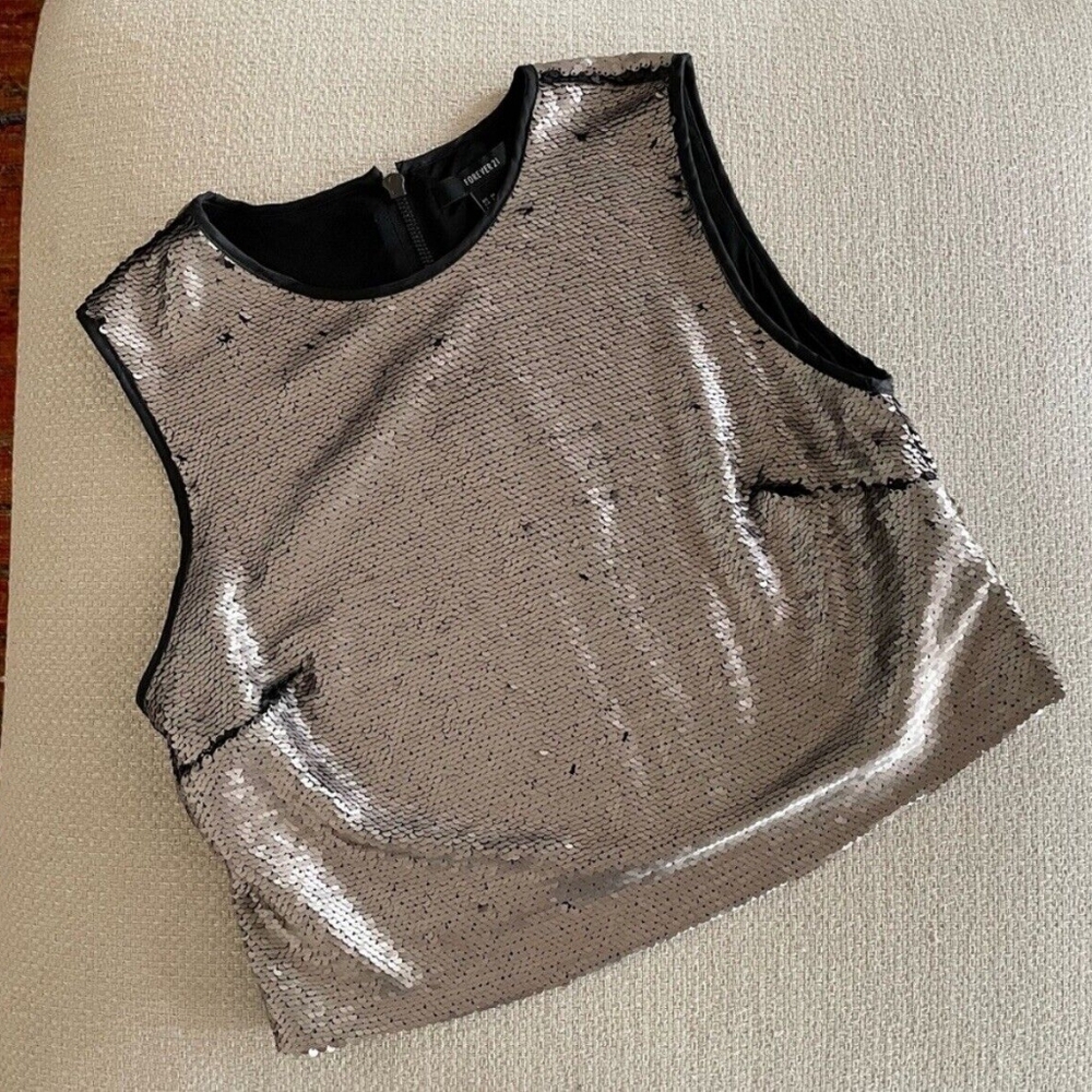 Forever 21 Silver Sequin Sleeveless Top
